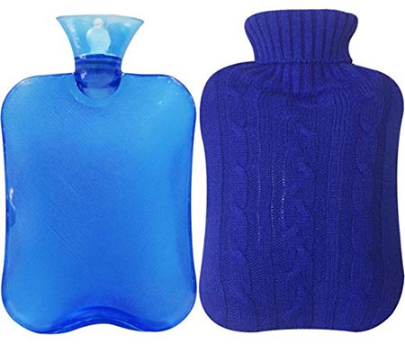 2 Attmu Classic Rubber Transparent Hot Water Bottle 2 Liter with Knit Cover - Blue 